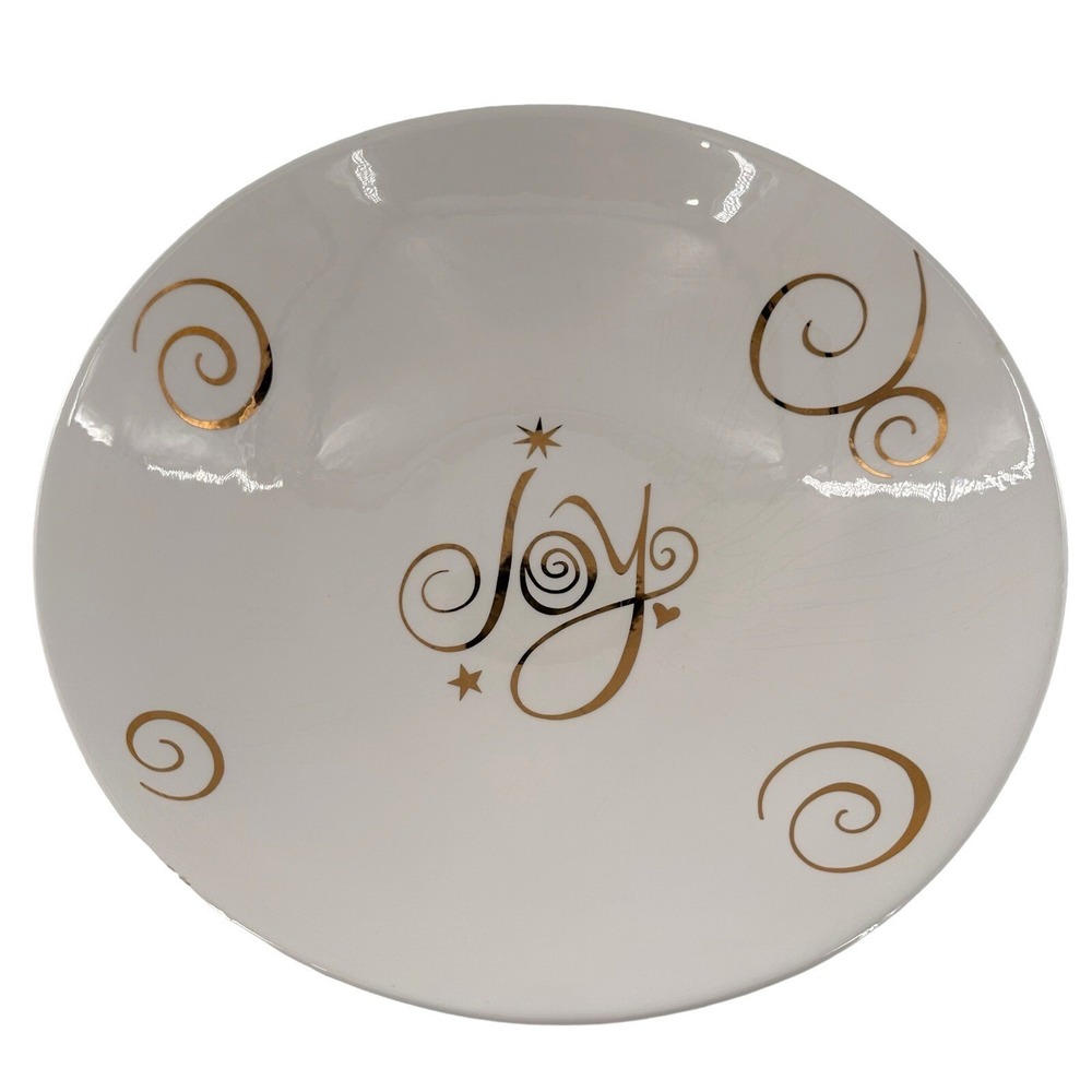Shiny Gold "JOY" Large‎ 13x3 Serving Pasta Bowl Ceramic Christmas Holiday Read